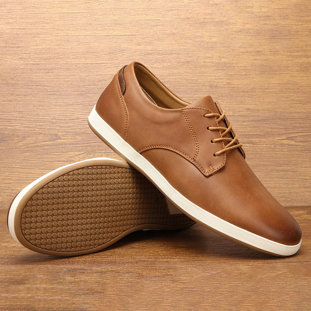 Men's Casual Leather Sneakers with Flexible Sole