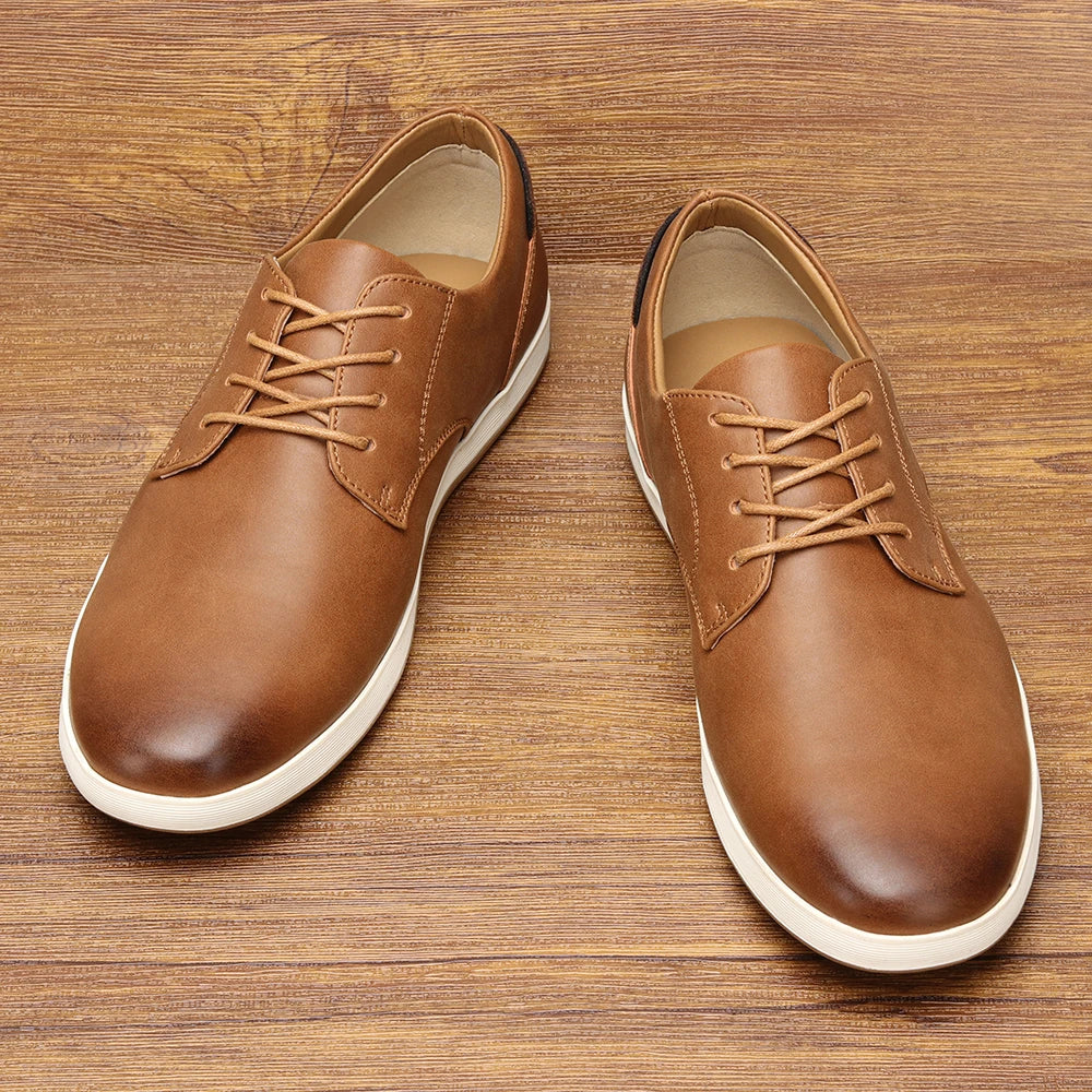 Men's Casual Leather Sneakers with Flexible Sole