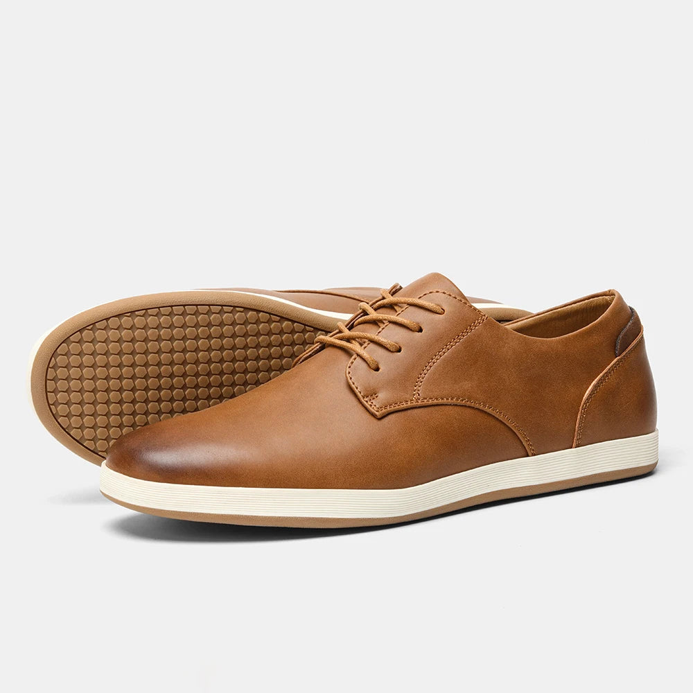 Men's Casual Leather Sneakers with Flexible Sole