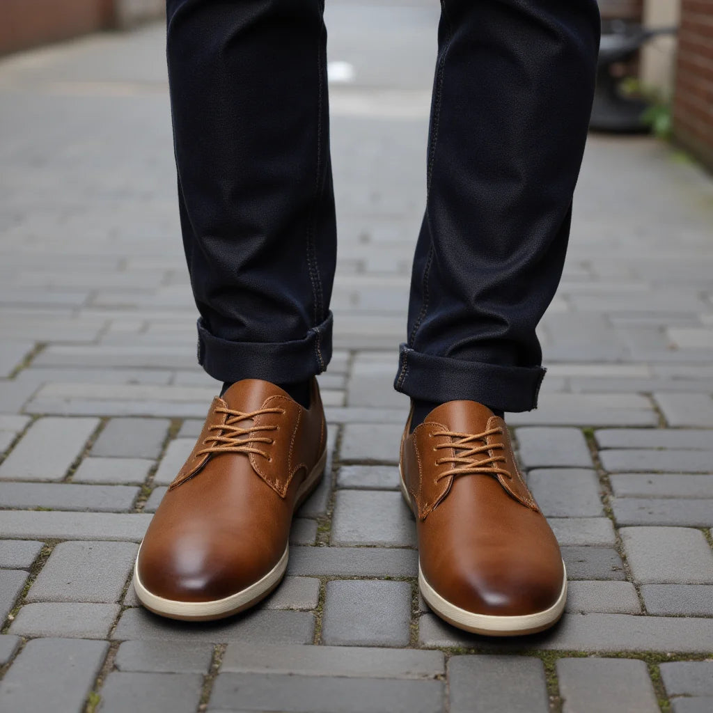 Men's Casual Leather Sneakers with Flexible Sole