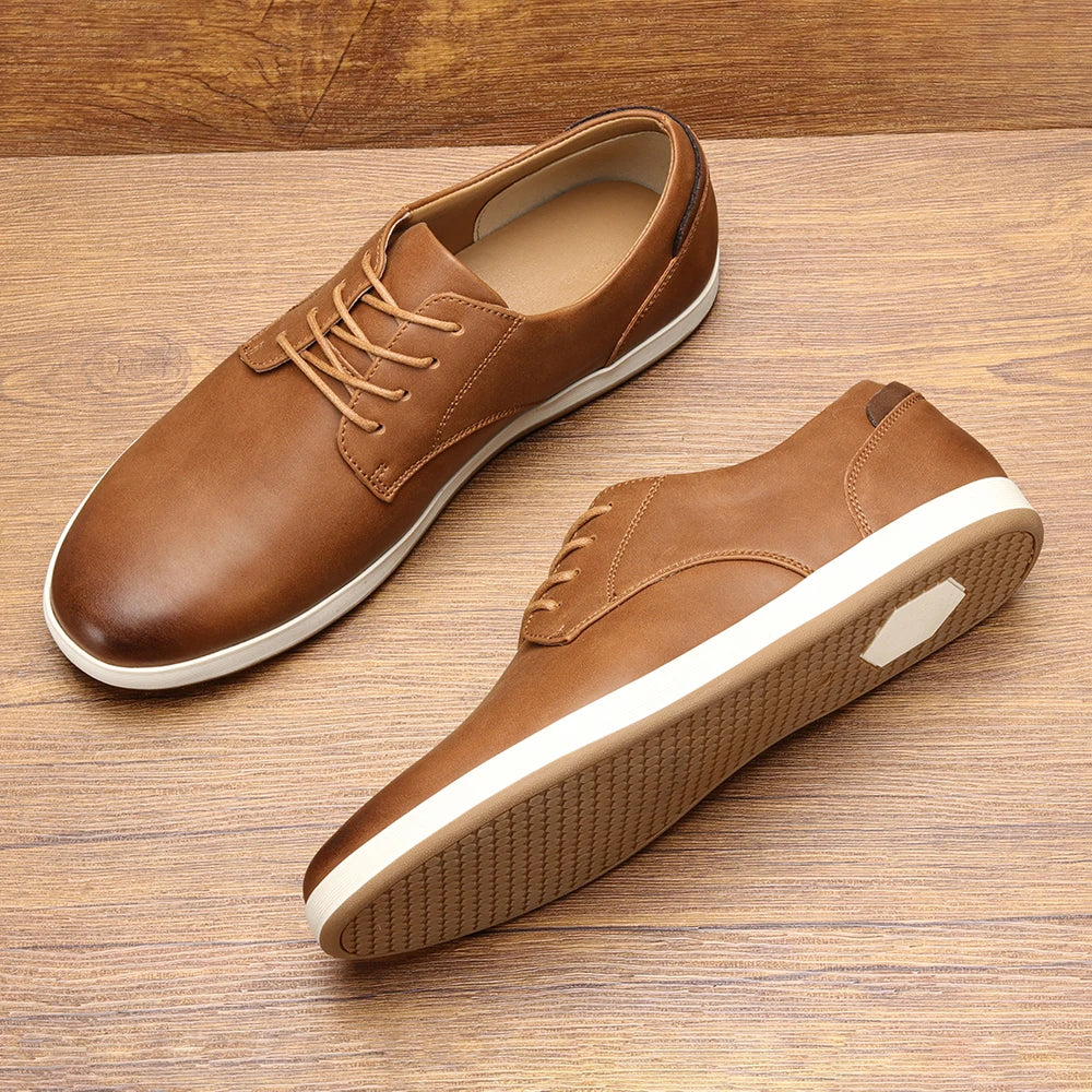 Men's Casual Leather Sneakers with Flexible Sole